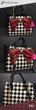 Black And White Striped Purse With Red Bow Betsey Johnson Handbag Red Bow Black Checker Betsey Johnson Betsey Johnson Handbags Betsey