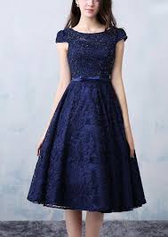 Navy Scoop Cap Sleeve Beading Knee Length A Line Backless Dresses Knee Length Cocktail Dress Cocktail Dress Lace Elegant Cocktail Dress