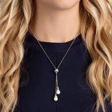 Originally Y Necklace White Rhodium Plated By Swarovski Pearl Lariat Necklace Swarovski Gifts Swarovski