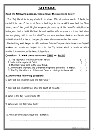 While some questions ask the reader to peruse the passage for particular details, most questions involve the use of deductive in these reading comprehension worksheets, students are asked questions about information they have read about a specific topic. Taj Mahal English Esl Worksheets For Distance Learning And Physical Classrooms