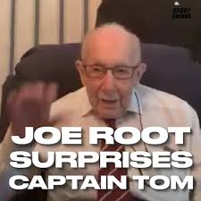 War hero captain tom moore, 99, raises £13 million* for the nhs by doing one hundred laps of his garden on a wheeled zimmer frame. Ladbible Connected Captain Tom Moore Meets Joe Root Facebook