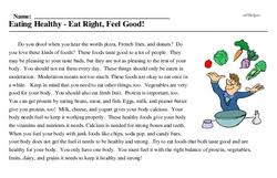 Worksheets and no prep teaching resources health science. Eating Healthy Eat Right Feel Good Reading Comprehension Worksheet Edhelper
