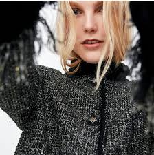 ZARA WOMEN BLACK TWEED JACKET WITH METALLIC THREAD SIZE XS