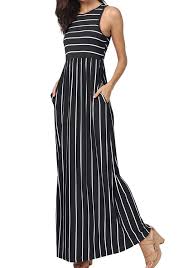 Levaca Womens Summer Sleeveless Striped Pockets Flowy Casual Long Maxi Dress At Amazon Casual Dresses For Women Summer Dresses For Women Long Black Maxi Dress
