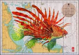 Lionfish On Old Marine Chart Limited Edition 1 Of 200