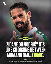 Isco likened choosing between Zinedine Zidane and Luka Modrić to picking  his favourite parent 😂 But he managed to do it 😅🐐