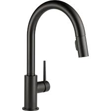 (64) — write a review. Delta Trinsic Single Handle Pull Down Sprayer Kitchen Faucet With Magnatite Docking In Matte Black 9159 Bl Dst The Home Depot