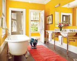I like the combination of warm paint, dark wood and white marble. 10 Best Bathroom Paint Colors Architectural Digest