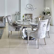 Oracle 130cm Round Grey Marble Dining Table 4 Parker Grey Velvet Knocker Chairs Dining Table Marble Dining Room Table Marble Round Dining Room