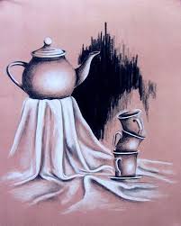 Black And White Still Life Drawing Still Life Drawing Black Charcoal And White Charcoal On Brown Sheet Still Life Drawing Black Paper Drawing Portrait Drawing