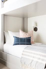Light Gray Wood Bunk Bed With Pink And Gray Bedding Transitional Bedroom