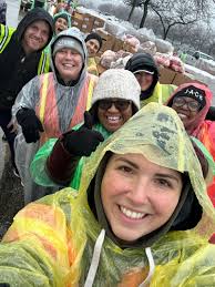 Working the Greater Cleveland Food Bank distributing food in the rain for  four hours!