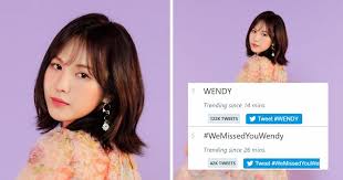 She has been on hiatus from the group since as she recovers from her injuries. Red Velvet S Wendy Trending Worldwide After Sm Entertainment Releases First Photo Since Her Accident Koreaboo