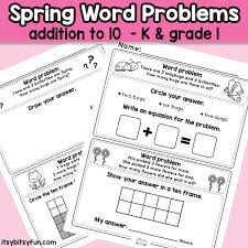 These printable 1st grade math worksheets help students master basic math skills the initial focus is on numbers. Spring Word Problems Addition To 10 Worksheets Kindergarten And Grade 1 Math Itsybitsyfun Com