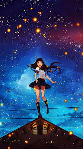 Girl Anime Star Space Night Illustration Art Flare Iphone 6 Wallpaper Anime Wallpaper Download Anime Stars Anime Wallpaper Iphone