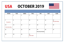 October 2019 Holidays Calendar United States Holiday Calendar Federal Holiday Calendar Holiday Templates