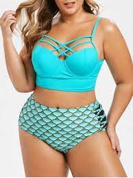 Plus Size Scale Print Criss Cross Bustier Mermaid Bikini Swimsuit Bikini Swimsuits Plus Size Swimwear Mermaid Bikini