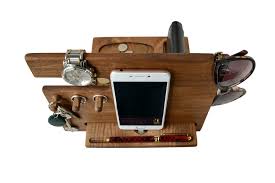 Wood Phone Docking Station Walnut Desk Organizer Tablet Holder Key Hooks Coin Wallet Watch Stand Han Docking Station Phone Docking Station Tablet Holder