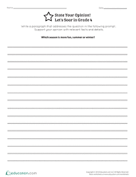 For basic practice, i have students practice writing simple paragraphs, responding to prompts like what is the best way to serve a tennis ball? or describe your favorite class at school. 4th Grade Opinion Writing Resources Education Com