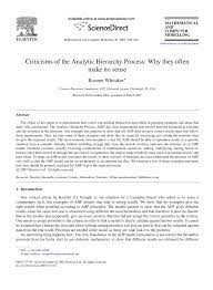 Pdf Criticisms Of The Analytic Hierarchy Process Why They Often Make No Sense