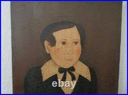 Adorable Vintage Mary Beth Baxter Folk Art PAINTING Boy with Dog Oil  Painting