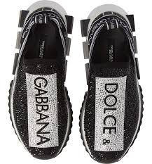 Black And Silver Dolce Gabbana Sneakers Sorrento Jeweled Logo Sneaker Main Color Silver Black Womens Sneakers Leather Shoes Woman Dolce And Gabbana