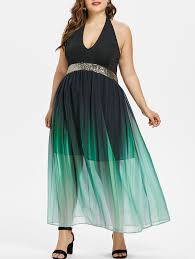 Plus Size Halter Neck Ombre Maxi Dress