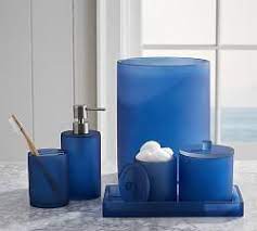 Turn your basic bathroom into a decorative dream with beautiful bathroom ideas from pottery barn. Bathroom Canisters Accessories Pottery Barn Blue Bathroom Accessories Blue Bathroom Blue Bathroom Decor