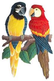 Parrots Metal Art Hand Painted Metal Tropical Parrot Wall Etsy Parrots Art Tropical Wall Art Outdoor Metal Art