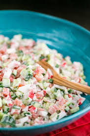 Crab Salad With Cucumber And Tomato With Imitation Crab Meat Cucumber Medium Tomatoes Green Onions Garlic Tomato Recipes Crab Salad Recipe Healthy Recipes