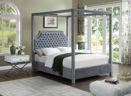How to build a king size canopy bed. Buy Meridian Rowan Lynn King Canopy Bedroom Set 3 Pcs In Gray Velvet Online
