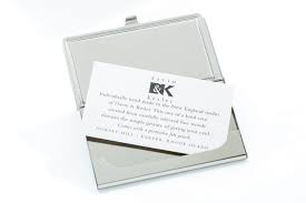 We have sleek metal cases, or ones made of leather, and even one that looks like a tiny suitcase for the employee that travels across the country for your company. Business Card Case Inlay Davin Kesler