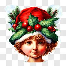 Download Red Santa Hat with Holly, Pinecones and Ornaments