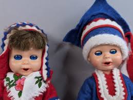 Vintage Folkloric Garments Lapland Nordic Country Sami Boy and Girl Dolls