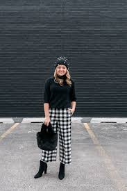 Black And White Gingham Pants Black White Gingham Pants Outfit Bows Sequins Gingham Pants Black Cropped Pants Black Turtleneck Sweater