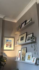 My New Photo Wall Ikea Mosslanda Picture Ledges Sanded Primed And Painted The Same Colour Ikea Picture Ledge Farrow And Ball Living Room Kitchen Wall Shelves