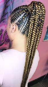 The African American Women Long Hairstyle You Can Do Yourself And Save Cost Emmanue Feed In Braids Ponytail Braided Ponytail Hairstyles French Braid Ponytail