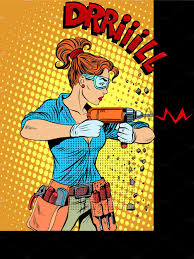 Woman Drilling Wall Drill Pop Art Illustration Pop Art Pop Art Background