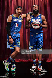 Russel Westbrook And James Harden Of Team Lebron Pose For A Portrait Houston Rockets Team James Harden Westbrook Wallpapers
