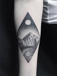 Single Needle Landscape Tattoo By Asa Lee Crow Iv Tattoos For Guys Landscape Tattoo Mountain Tattoo