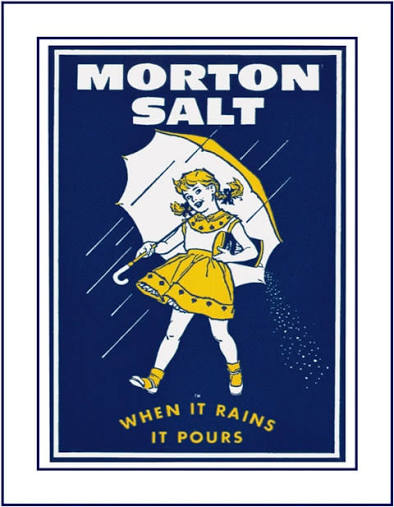 Vintage 1930s Morton's Salt Poster, Kitchen Wall Art, 'When It Rains It Pours'