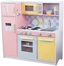 Kidkraft 53181 Large Pastel Wooden Pretend Play Toy Kitchen For Kids With Role Play Accessories Included Pastel Kitchen Wooden Play Kitchen Play Kitchen Sets
