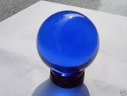 Beautiful and impressive signed val st. Cobalt Blue Crystal Ball 130mm 5 Include Wood Stand Colorcard De