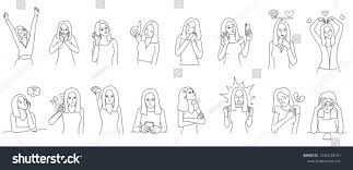 Set Of Line Drawing Of Woman Character In Deferent Emotions Borderline Personality Disorder Emotion Controlling Female Characters Line Drawing Coloring Books