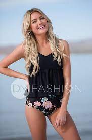 V Peplum Tankini Top Black In 2021 Flattering Swimwear Tankini Peplum Tankini