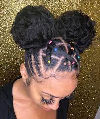 Two Buns With Braids In Front Natural Hair Braids Girls Natural Hairstyles Natural Curls Hairstyles