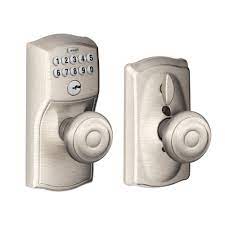 Simplify your life with schlage electronic locks Schlage Camelot Satin Nickel Electronic Door Lock With Georgian Door Knob Featuring Flex Lock Fe595 Cam 619 Geo The Home Depot