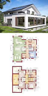 Fertighaus Modern Mit Satteldach Grossem Erker Anbau Mit Balkon Grundriss Offen Patio Aufzug 5 Zimmer 250 Qm E Haus Grundriss Haus Plane Modernes Haus