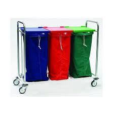 Chariot Porte 3 Sacs Sac A Linge Couvercle Et Couleur Bleu Vert