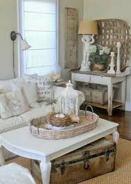 French Country Farmhouse Living Room Decor Trunk Under The Coffee Table And Pretty Vignettes On Th Shabby Chic Living Room Shabby Chic Living Shabby Chic Room